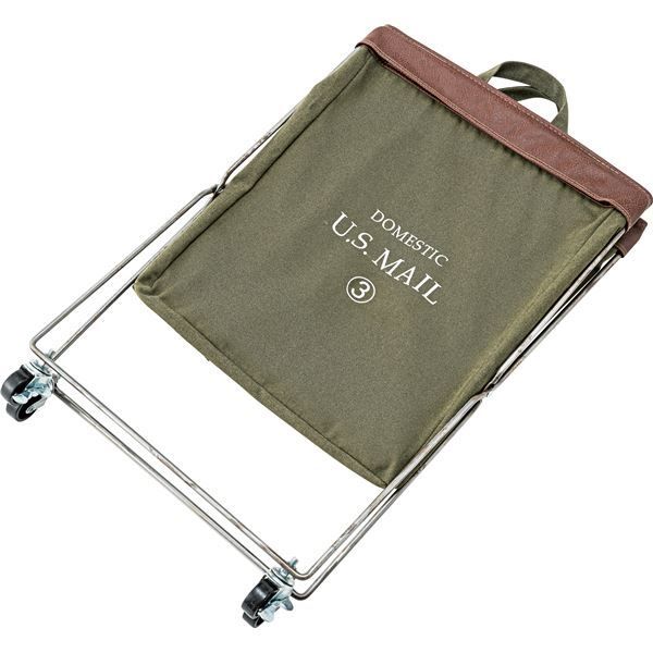 収納ボックス ランドリーバスケット 幅40cm グリーン キャスター付 折りたたみ スチール フォールディングバスケット 組立品