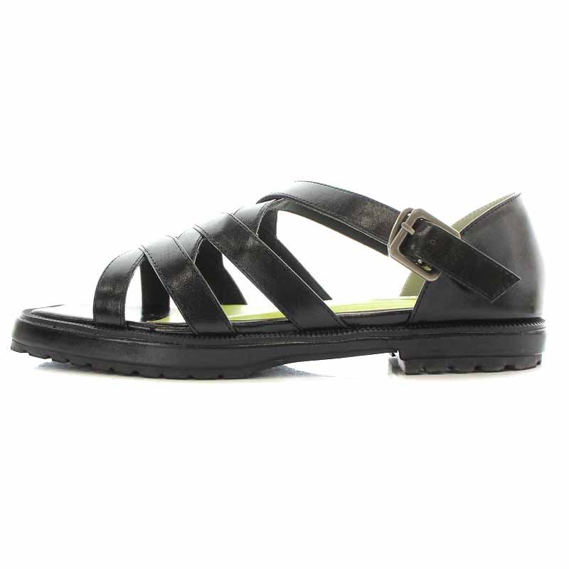 AMERI ブラック ストラップサンダル アメリヴィンテージ Ameri VINTAGE 22SS WIDE NET FLAT SANDALS