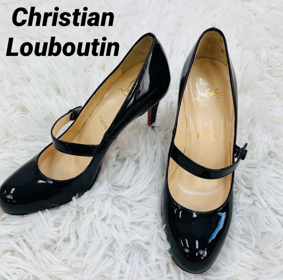 Christian Louboutin クリスチャンルブタン ハイヒール エナメル 黒 ブラック 21.5cm ラウンドトゥ パンプス