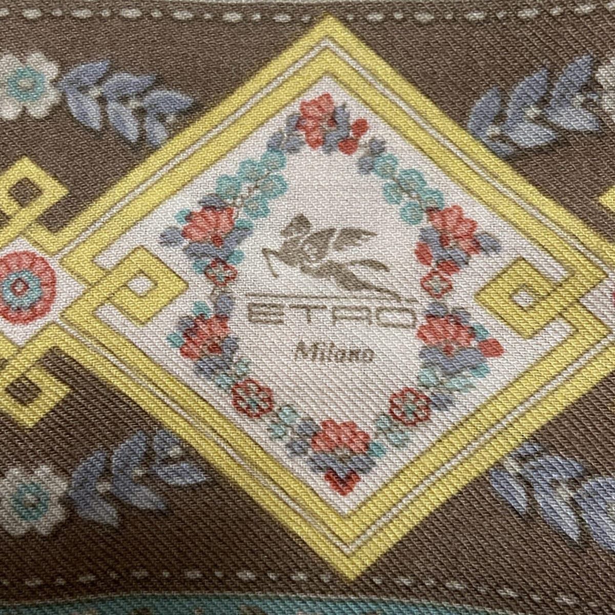 ETRO エトロ ロゴパターン ストール イタリア製 ETRO(エトロ) ストール(ショール) - イエロー×ライトブラウン