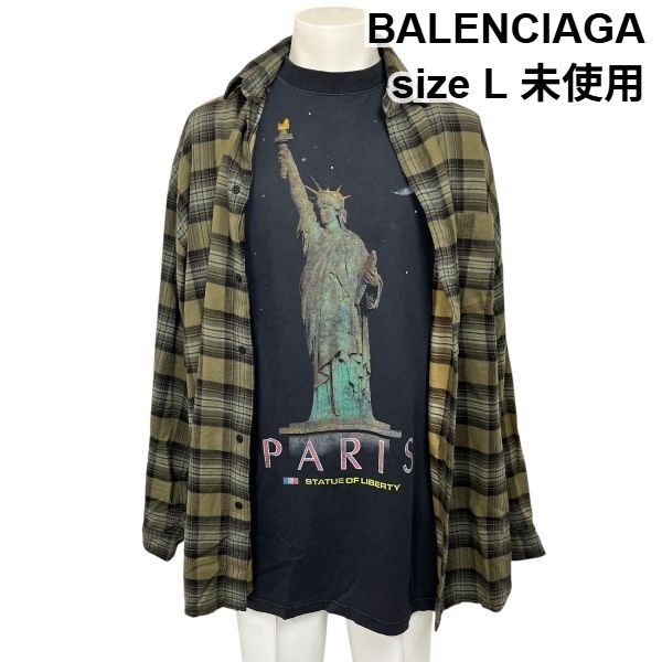 ◆ バレンシアガ BALENCIAGA シャツ チェック ヴィンテージ カーキ 黒 赤 コットン L ユニセックス S5W133