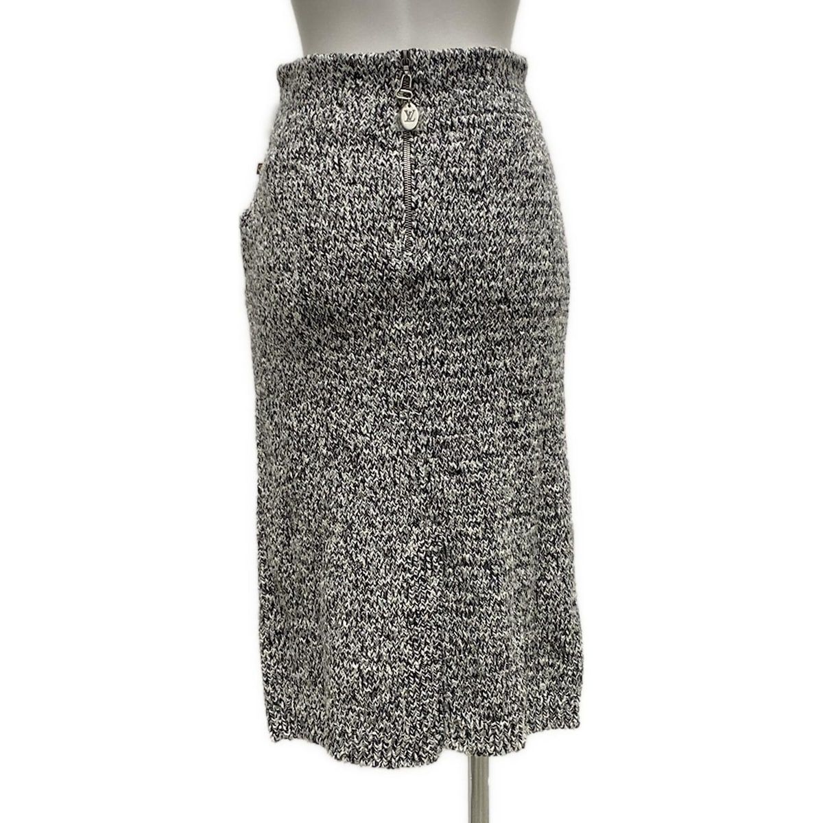 ルイヴィトン スカート サイズM レディース RW221BOJ7FMKZ92 ライトグレー×マルチ ニット ビーズ ラインストーン ひざ丈 ツイード