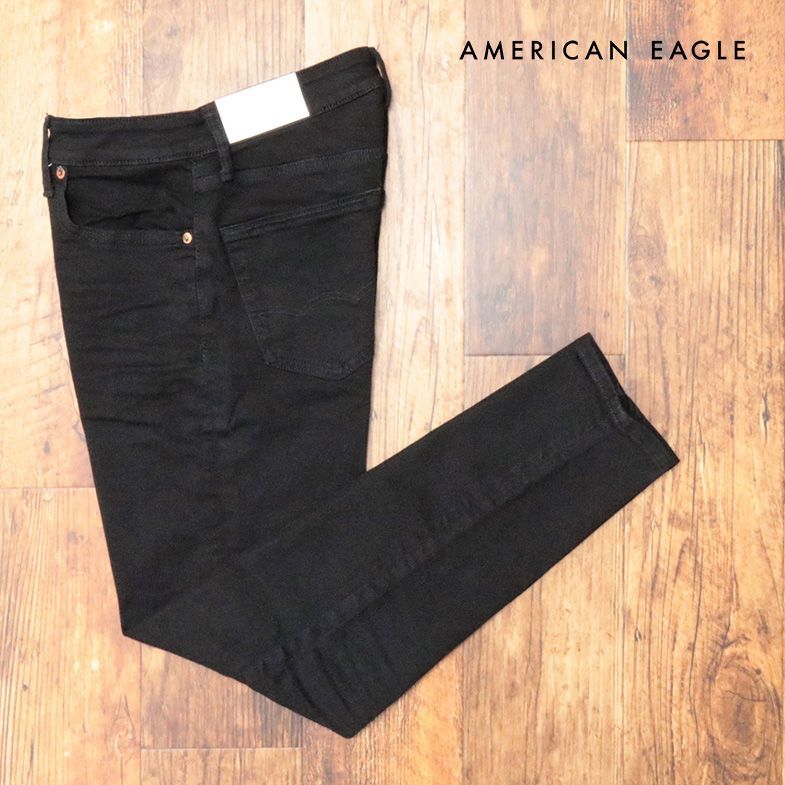 AMERICAN EAGLE/32インチ/デニムパンツ 0118-6530 ストレッチ 無地 テーパード 脚長 新品/黒/ブラック/ih296/