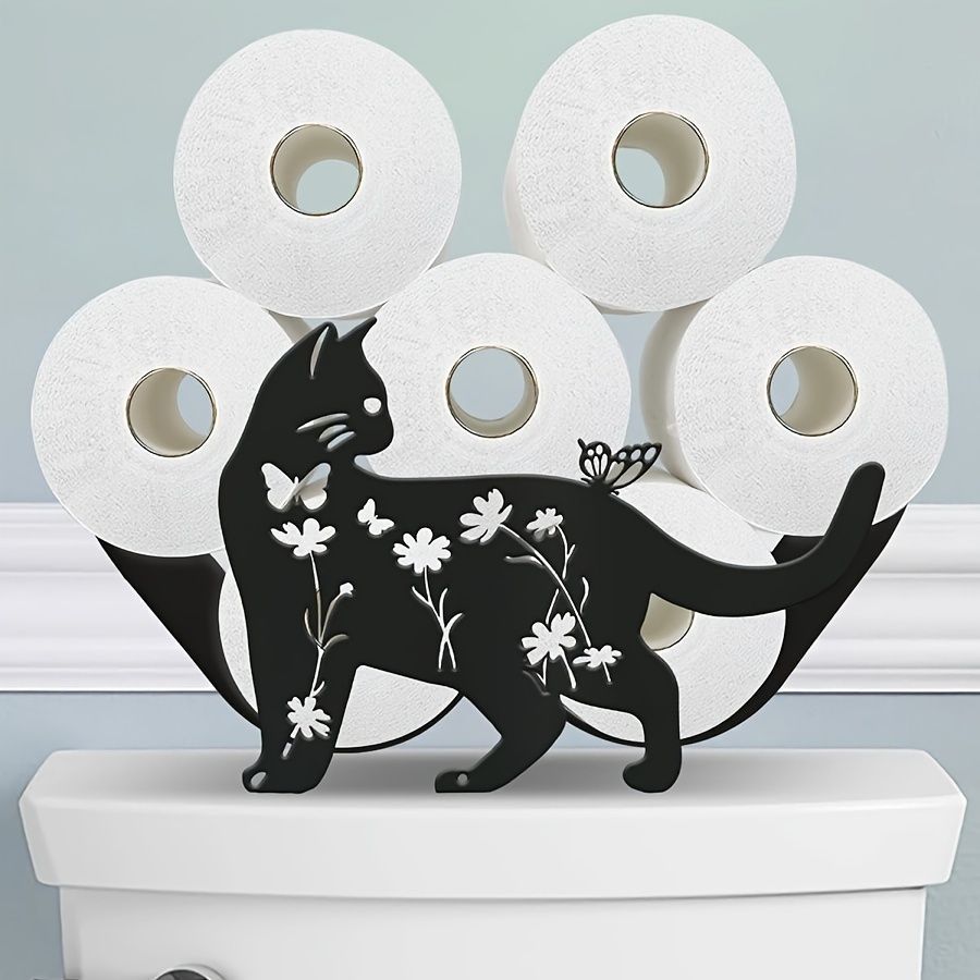 トイレットペーパーホルダー 収納 猫 ネコ キャット 黒猫