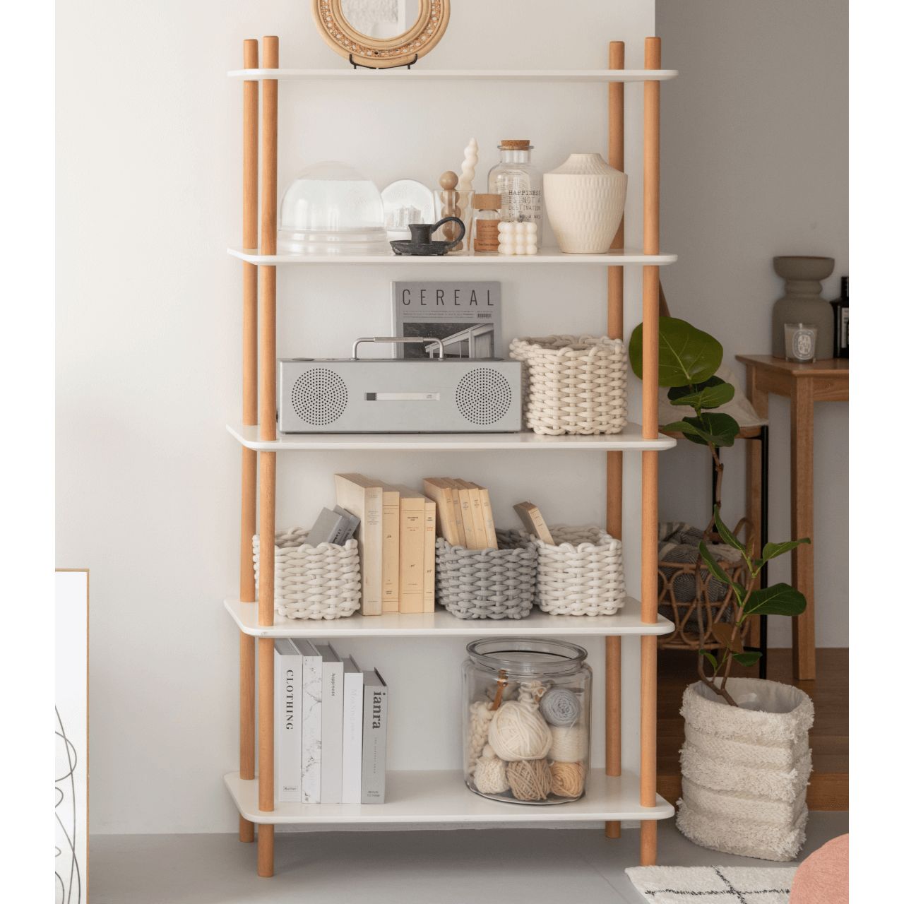 本州送料無料 5段ラック ラック オープンタイプ 5段 ホワイト ナチュラル シンプル W80×D30×H153.5