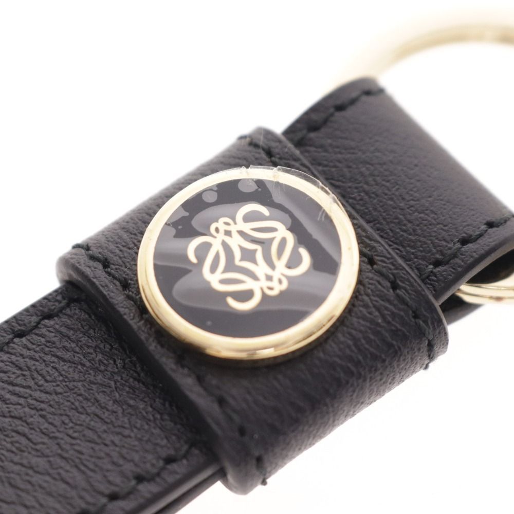 【現行品】ロエベ GP×革 アナグラム チャーム ブラック レザー キーホルダー LOEWE 美品 ロエベ アナグラム ブラック 黒 シルバー メタル