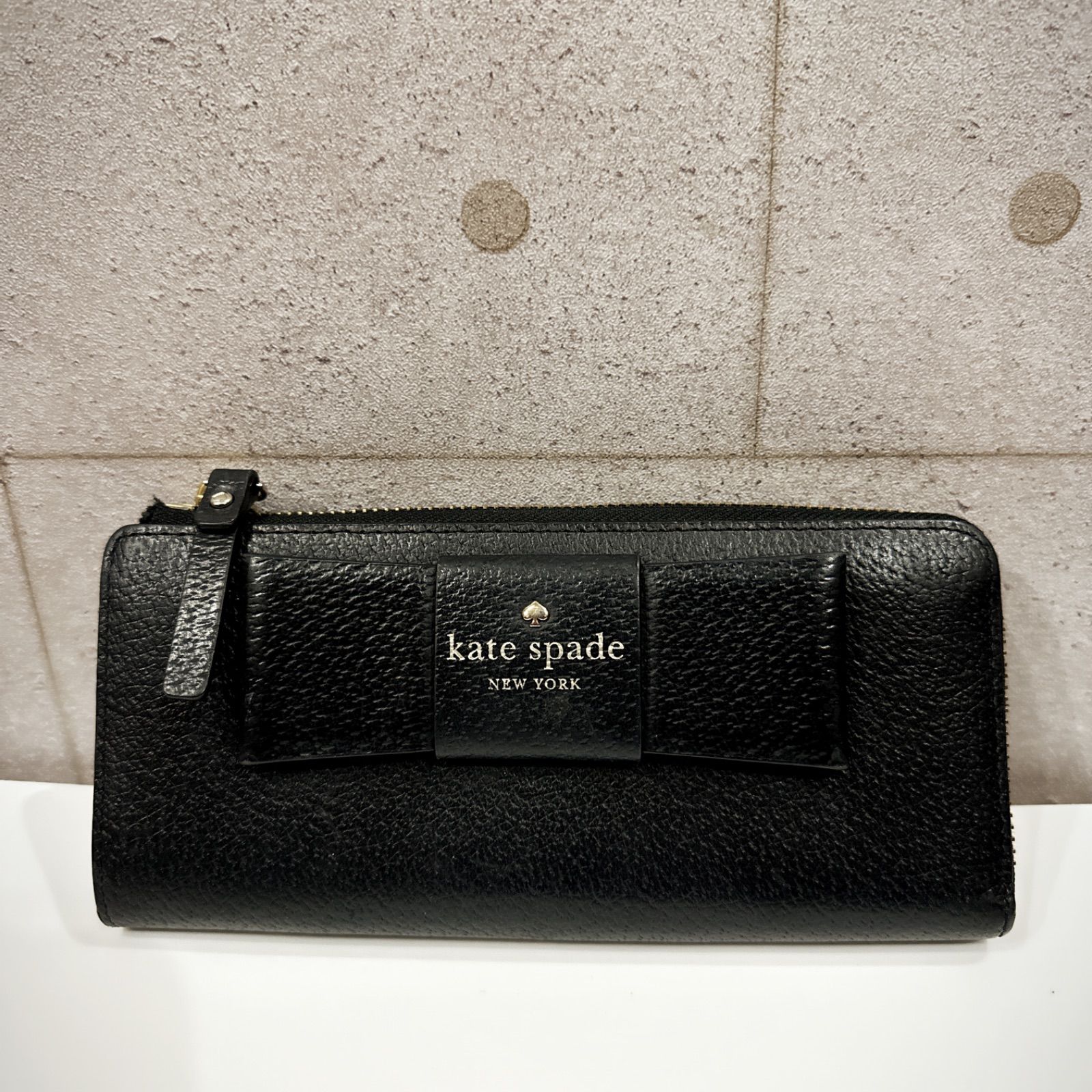 kate spade 財布 長財布 黒 レザー レディース リボン ブラック - メルカリ