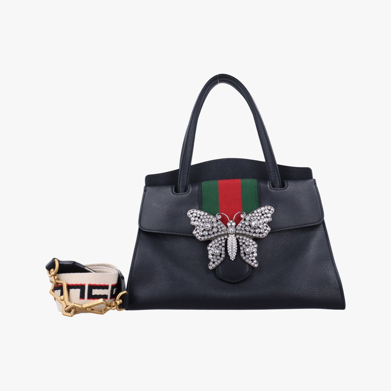 グッチGucciクリスタルバタフライリネアトーテム ブラック×グリーン×レッド×マルチカラー レザー 505342 G023685353