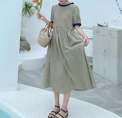 韓国 花柄 フレア ワンピース Aライン 半袖 ミディアム丈 ドレス ワンピース 韓国 花柄 フレア ドレス Aライン 半袖 ミディアム丈