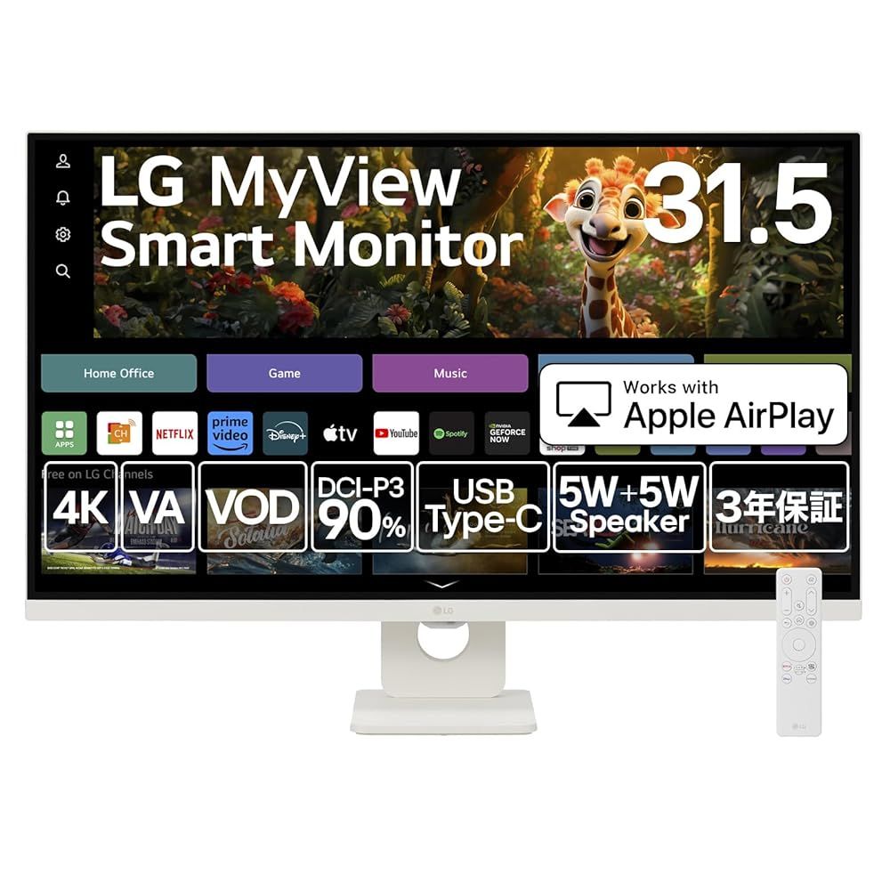 LG スマートモニター 32SR73U-W|LG MyView Smart Monitor | 31.5インチ 4K | VA|webOS 23 |