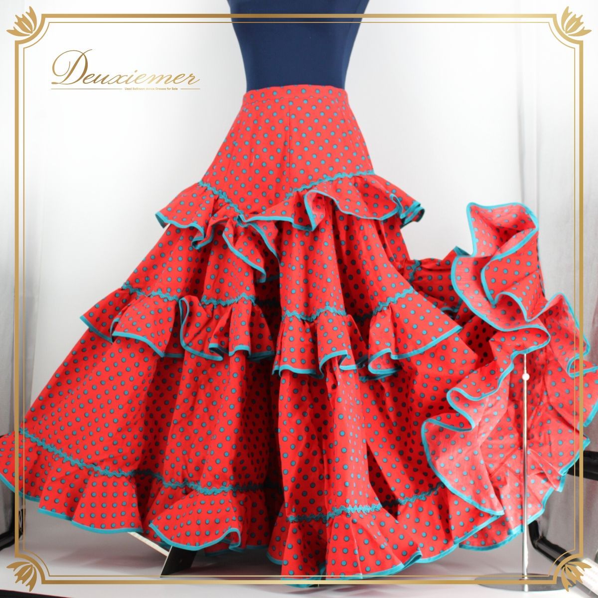 【美品 フラメンコ衣装】ブルー MAKIS COSTUMES ファルダ スカート 美品 フラメンコ衣装】レッド系 ブルー系 赤 青 水色 ファルダ