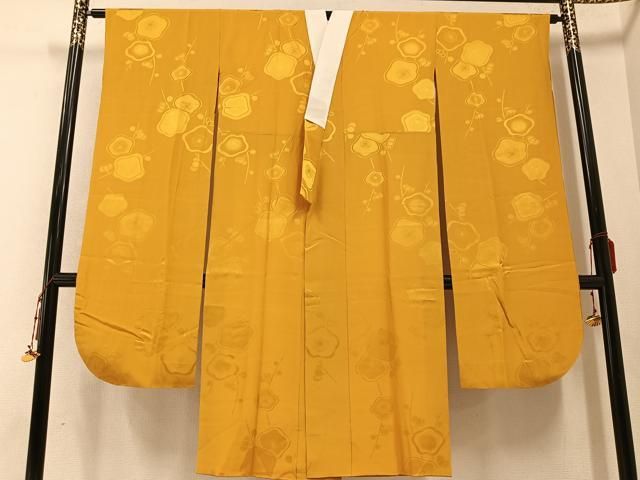 平和屋着物●振袖用長襦袢 袷 梅地紋 色無地 山吹色 正絹 AABB1514ph