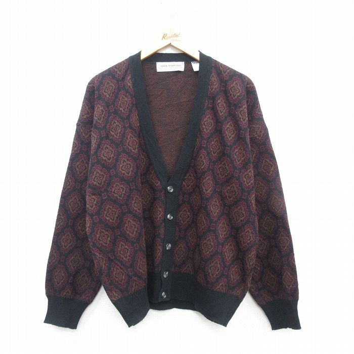 XL/古着 長袖 ニット カーディガン メンズ 90s 黒他 ブラック 24oct10 中古 トップス