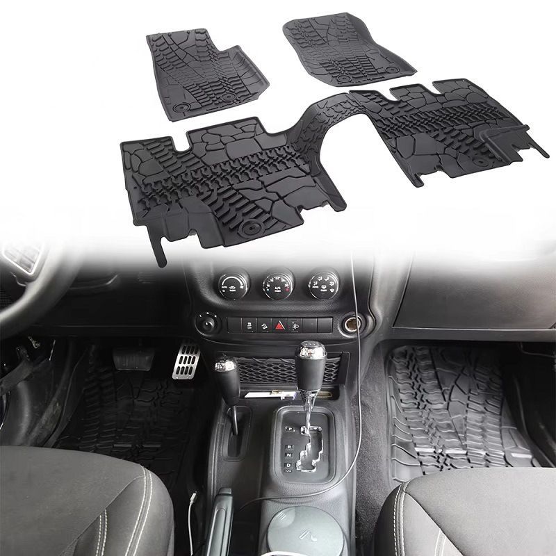 Jeep Wrangler JK 2014-2017 2ドア|4ドア共用 TPE製リアフロアマット 防水カスタムパーツ ブラック