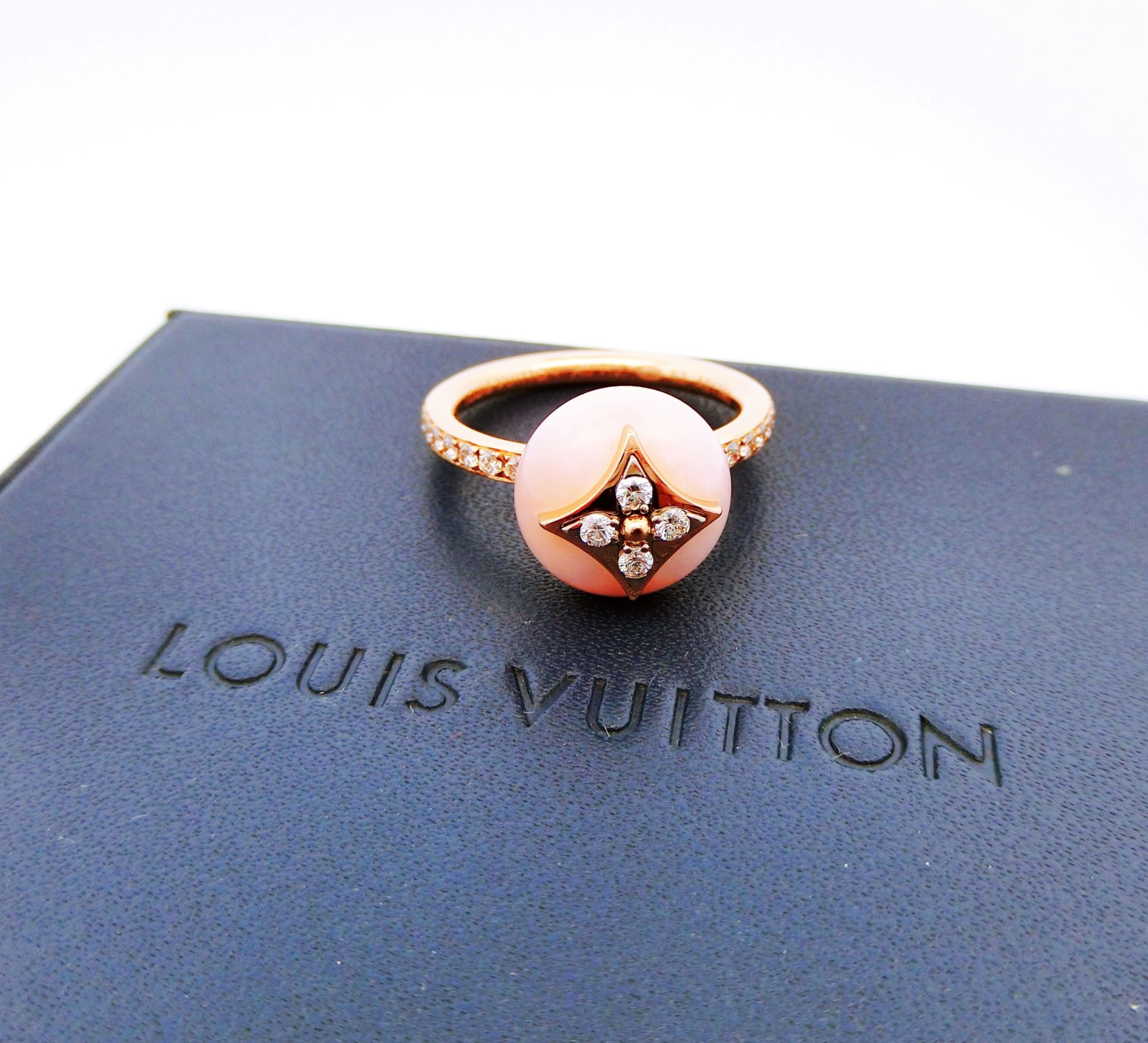 【中古特価】 LOUIS VUITTON ルイヴィトン ブロッサム 750 PG WG リング ピンクオパール ダイヤモンド #52 5.5g