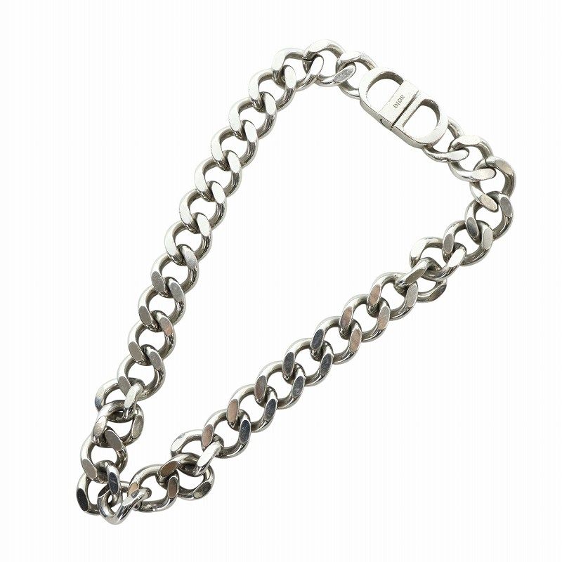 クリスチャンディオール Christian Dior ネックレス アクセサリー CDロゴ 喜平チェーン 刻印 き シルバー色 GY18 |MQ OH