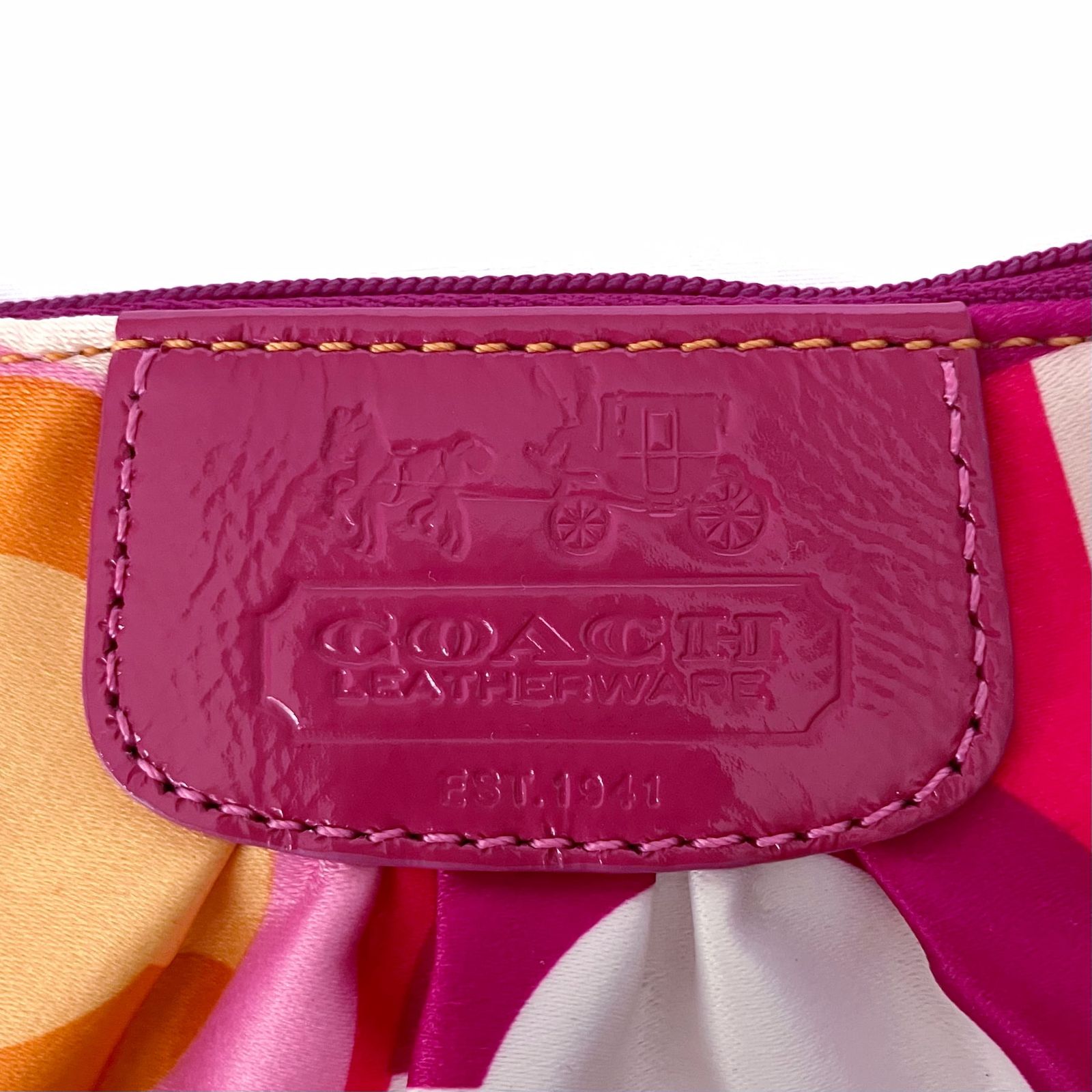 COACH コーチ オプアート プリント ミニ ポーチ ファスナー ピンク系 