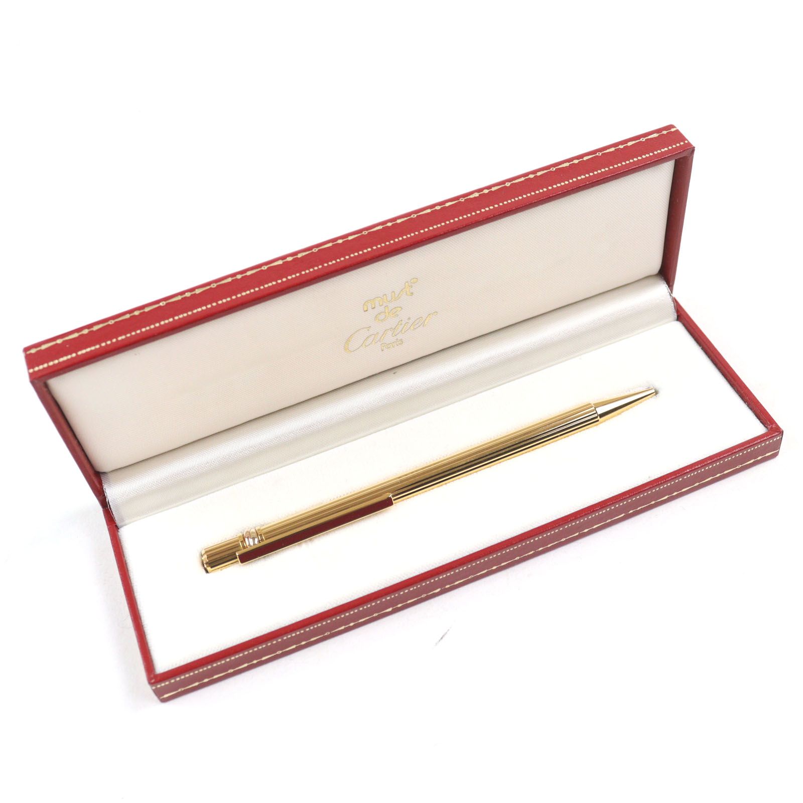 【ジャンク品】Cartier トリニティ ゴールド ボールペン ケース付 極美品○Cartier カルティエ トリニティ ロゴ刻印 ツイスト式