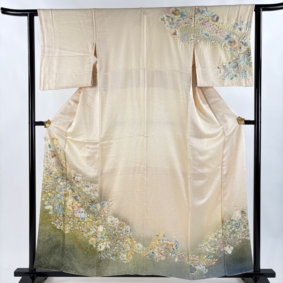 訪問着 身丈158cm 裄丈61.5cm S 袷 鈴乃屋 落款 辻が花 金銀彩 ぼかし クリーム 正絹 名品 一つ紋