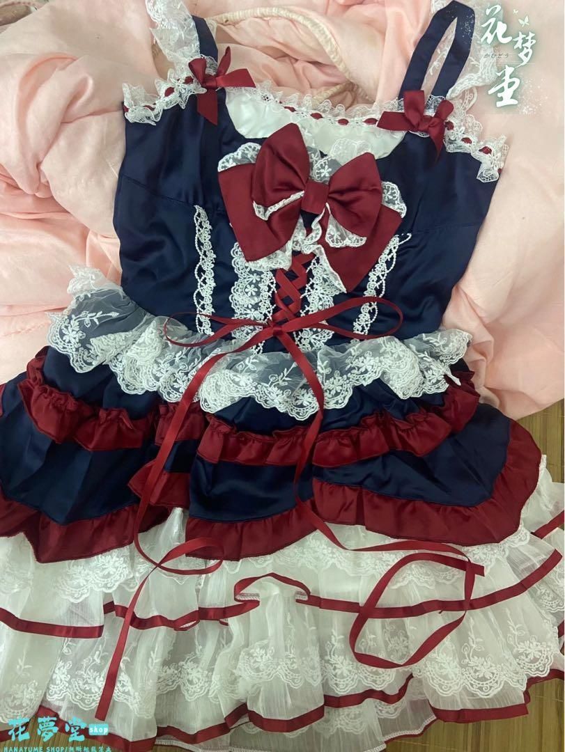 おまけ付き 25年 ♥ロリータ 姫系 コスプレ 衣装 ネイビー ピンク メイド かわいい 撮影会 舞台 イベント 原野空間-52