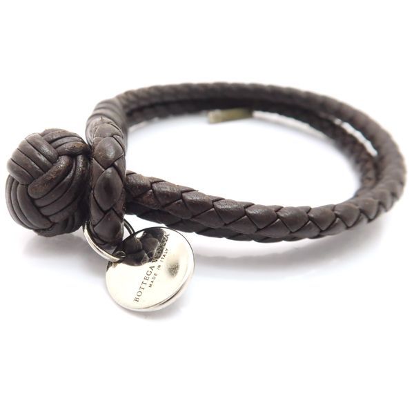 BOTTEGA VENETA レザーブレスレット #M イントレチャート ダーク