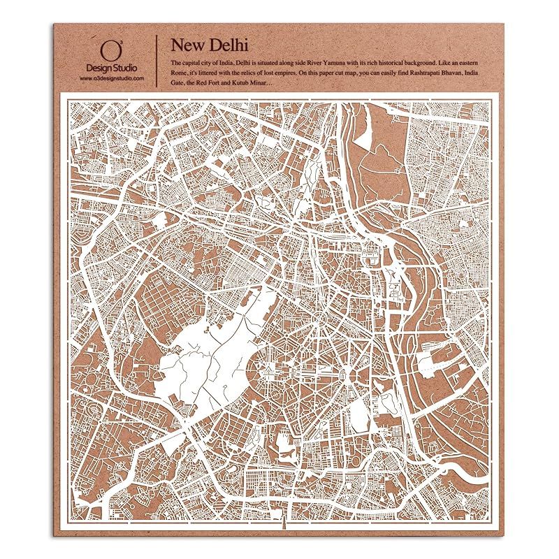 ニューデリー切り絵地図、白、30x30センチ、オリジナルデザインペーパーアート、アイデアギフト