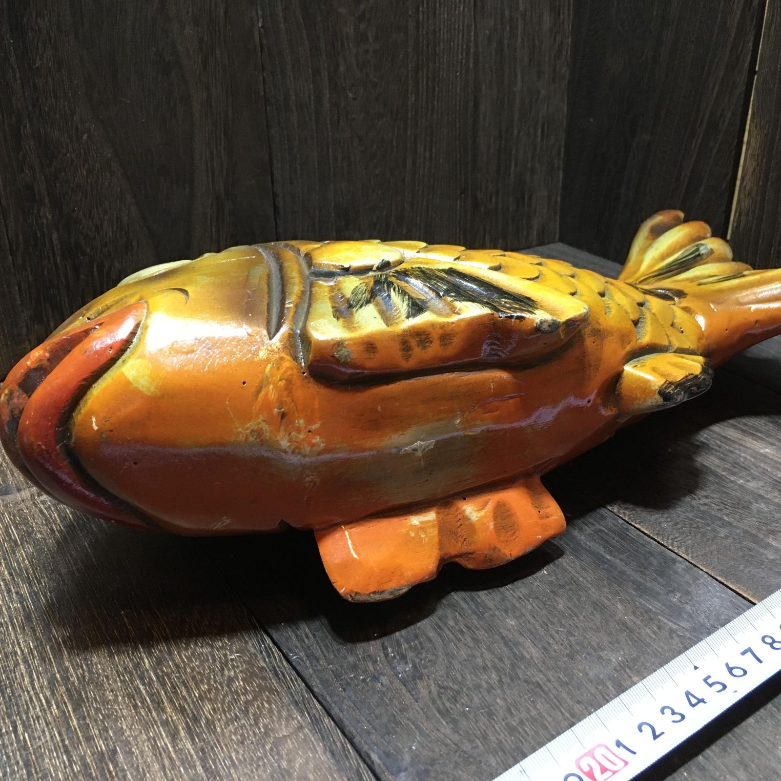 アンティーク 古道具 木彫り 魚 置物 鯛 縁起物 工芸品