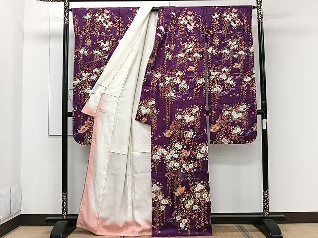 平和屋着物□豪華振袖 刺繍 枝垂れ花蝶文 金彩 正絹 逸品