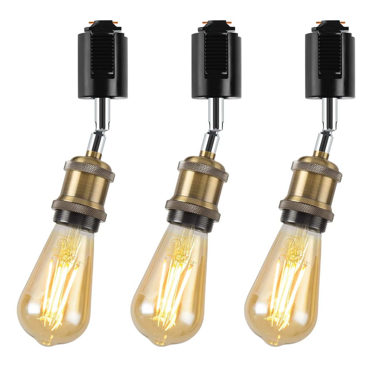 LVWIT ダクトレールライト E26口金 LED電球付き エジソン電球 60W形相当 電球色 ライティングレール 天井照明 角度調節可能 省エネ レトロ 3個セット