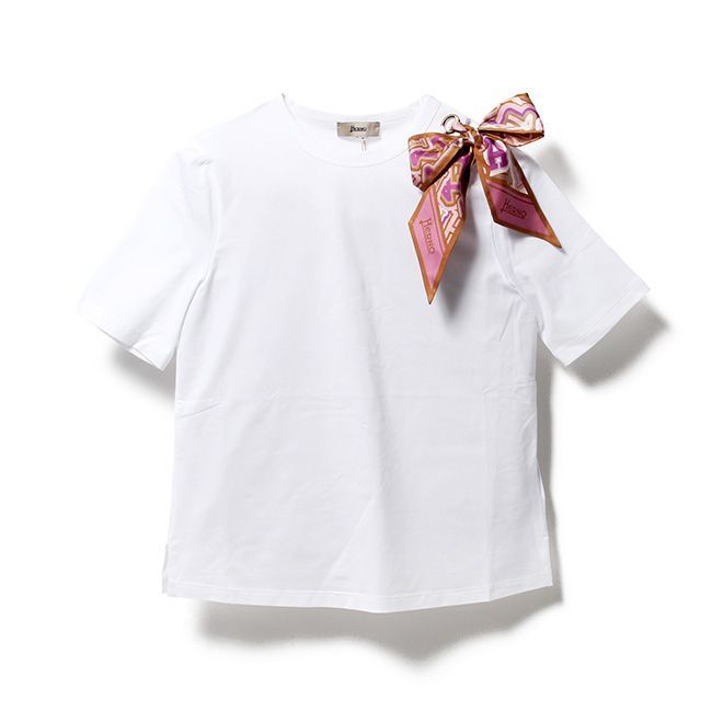 【新品未使用】 HERNO ヘルノ Tシャツ カットソー トップス スカーフ BUBBLE SUPERFINE COTTON STRETCH  JG000185D52003 WHITE