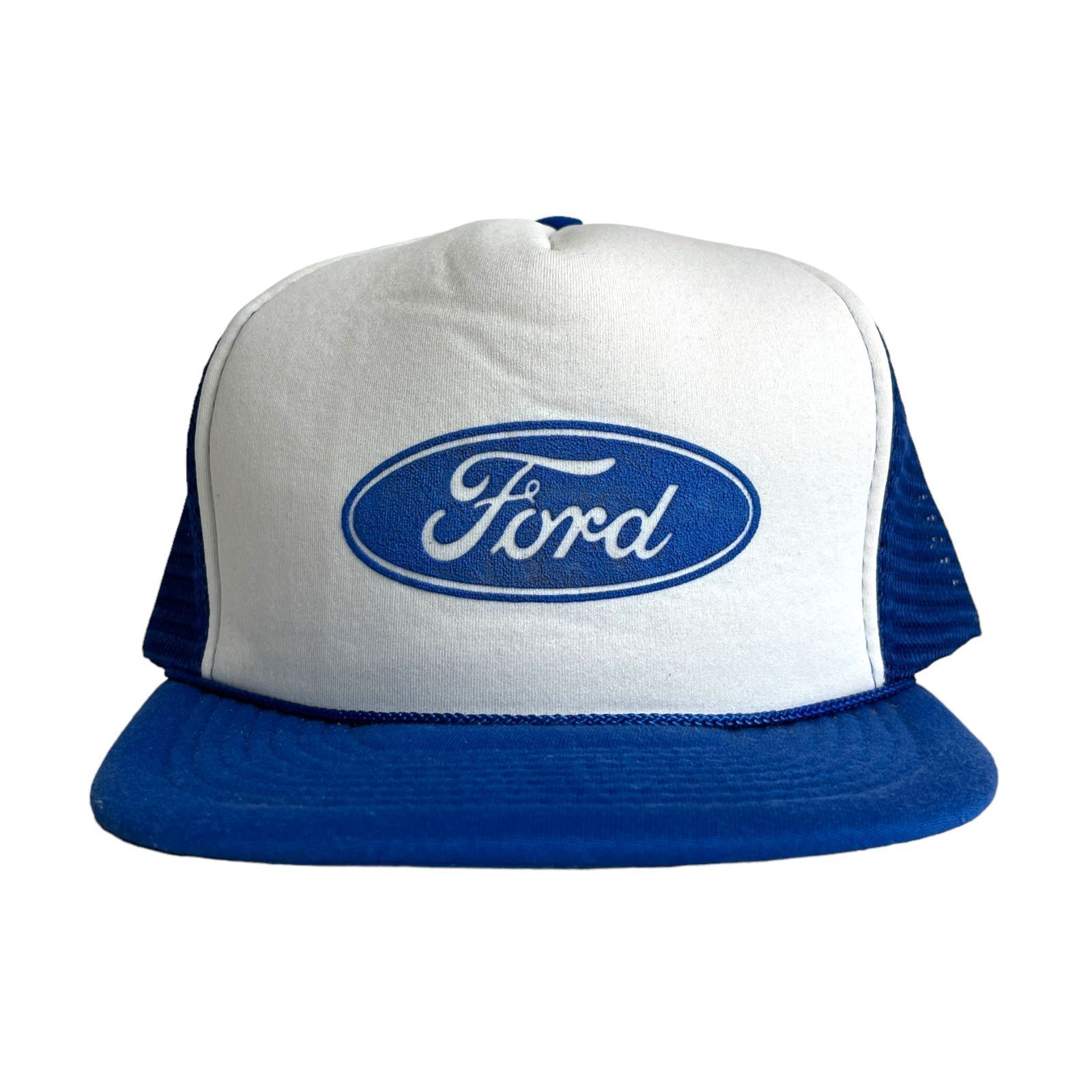 【キャップ / 帽子】Ford (フォード)　ビンテージ　メッシュキャップ　ラバープリント　アメリカンビンテージ 　アメ車　ブルー　青　ホワイト　白