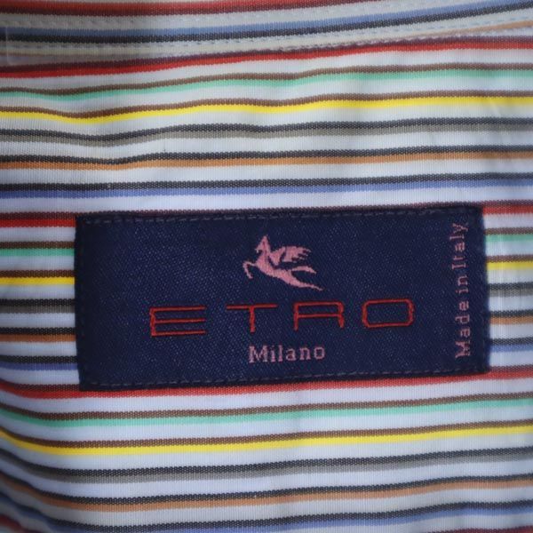 エトロ イタリア製 ストライプ 長袖 ボタンダウンシャツ 41 ETRO ロゴ