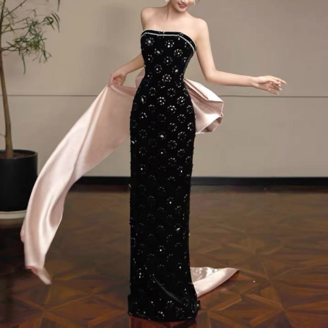 バイカラーにリボンがオシャレなベア イブニングドレス バイカラーにリボンがオシャレなベア イブニングドレス 【公式通販】