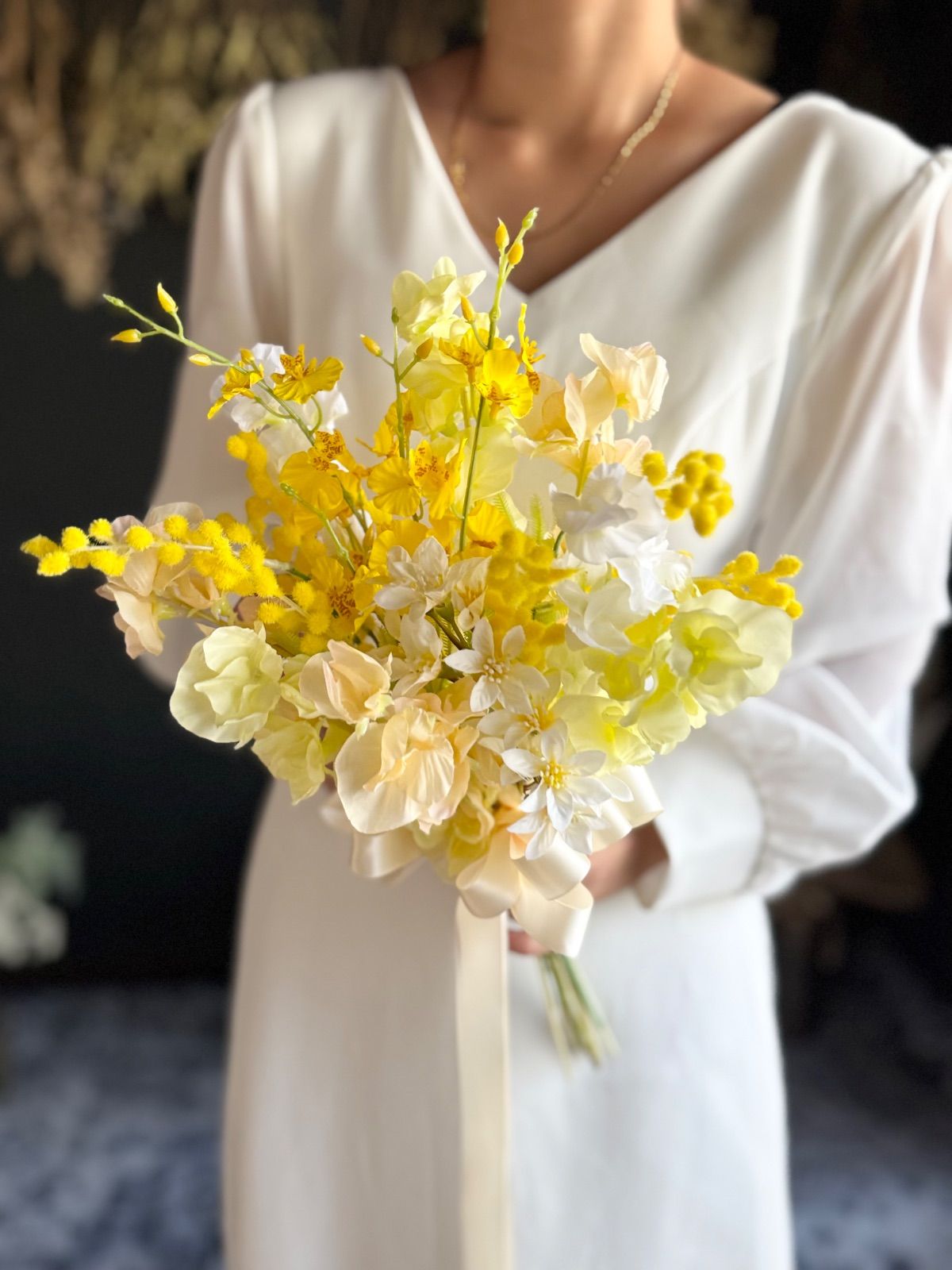 ミモザ×スイートピークラッチブーケ☆ブートニア