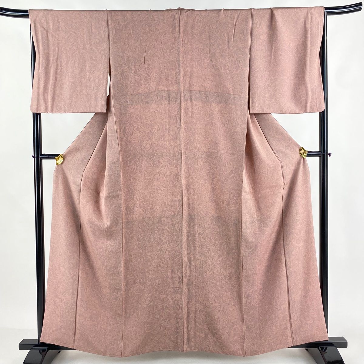 小紋 身丈160cm 裄丈67.5cm L 袷 墨流し ピンク 正絹 名品