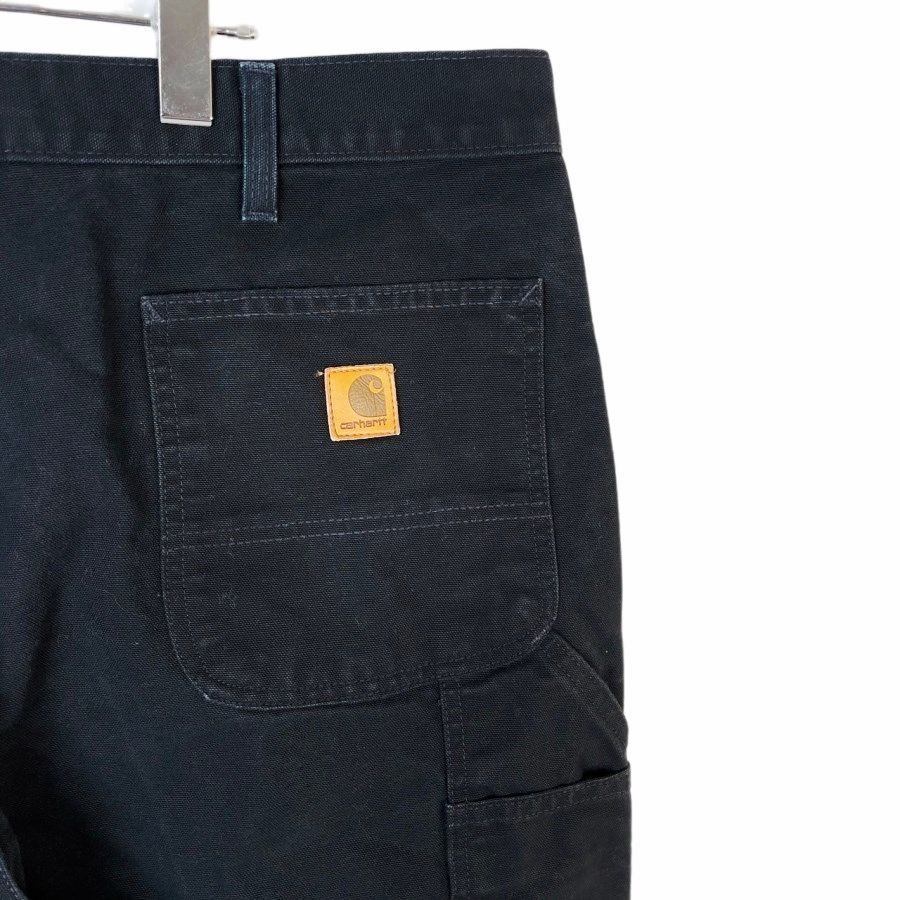 カーハートCarharttダックペインターパンツワークパンツカーペンターバギーワイド黒ブラック革タグレザーパッチ ヴィンテージ40709