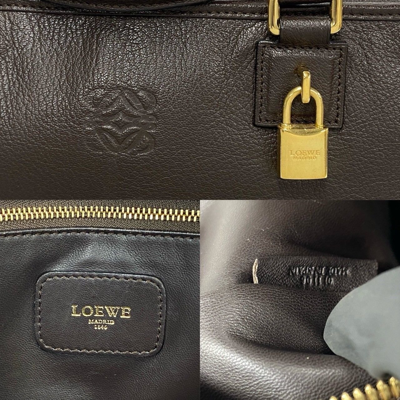 極 美品 LOEWE ロエベ アマソナ 36 アナグラム ロゴ レザー 本革 ハンドバッグ ミニ ボストンバッグ トートバッグ ブラウン 茶  946-1 - メルカリ