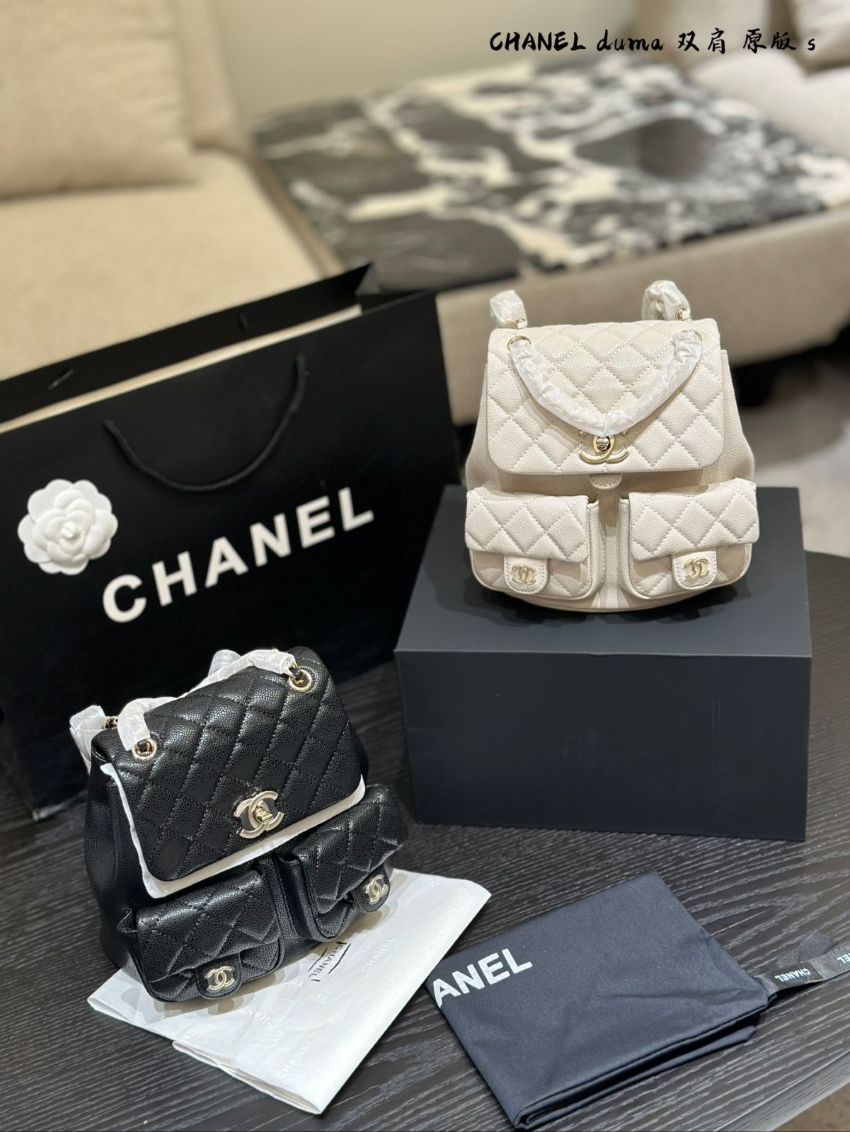 CHANEL ダマ フロッグバックパック - ダブルポケットデザイン 21×22cm |