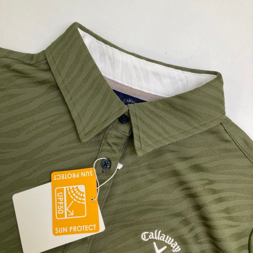 サイズ：L CALLAWAY キャロウェイ  長袖ポロシャツ ゼブラ柄 カーキ系 [240101438822] ゴルフウェア レディース ストスト サイズ：L CALLAWAY キャロウェイ 長袖ポロシャツ ゼブラ柄