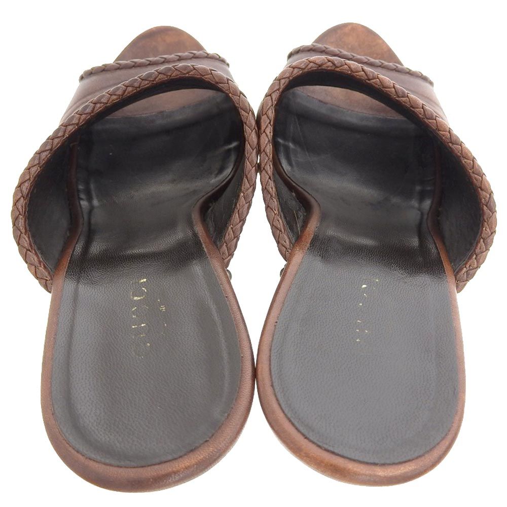 GUCCI ブラウンレザーオープントゥパンプス GUCCI グッチ GUCCI グッチ レザー ロゴ型押し オープントゥ ヒール