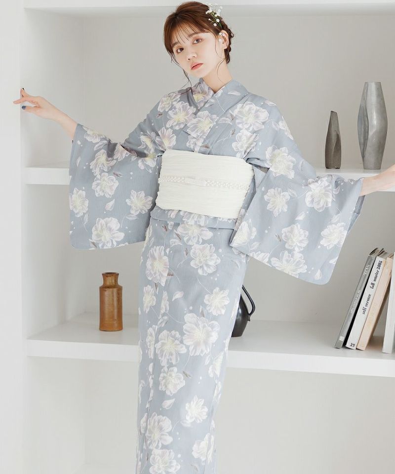 凛と山荷葉　2024 浴衣5点セット(ゆかた・帯・下駄・腰ひも・着物肌着 凛と山荷葉(サンカヨウ)】2024 浴衣5点セット(ゆかた・帯・下駄