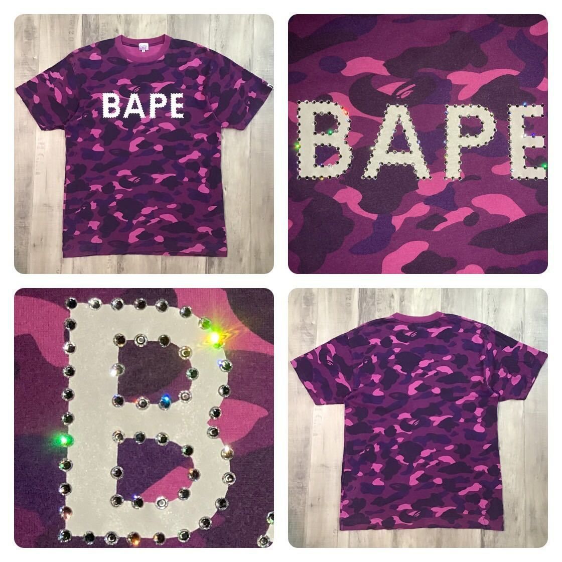 スワロフスキー BAPE logo Tシャツ Lサイズ Purple camo a bathing ape