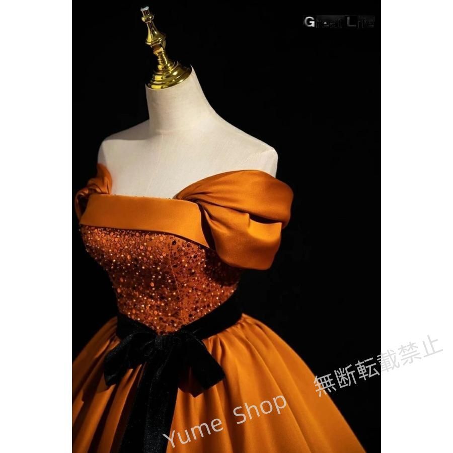 オレンジ ドレス イブニングドレス パーティードレス ウエディング ドレス ロングドレス ドレス オフショルダー演奏会 ピアノ 発表会 花嫁 司会者 カラ nhdw120 SIROKUMA-CORPORATION_COM