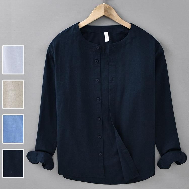 綿麻シャツ ノー シャツ カジュアルシャツ リネンシャツ 綿麻 長袖 メンズ ファッション 2025 父の日