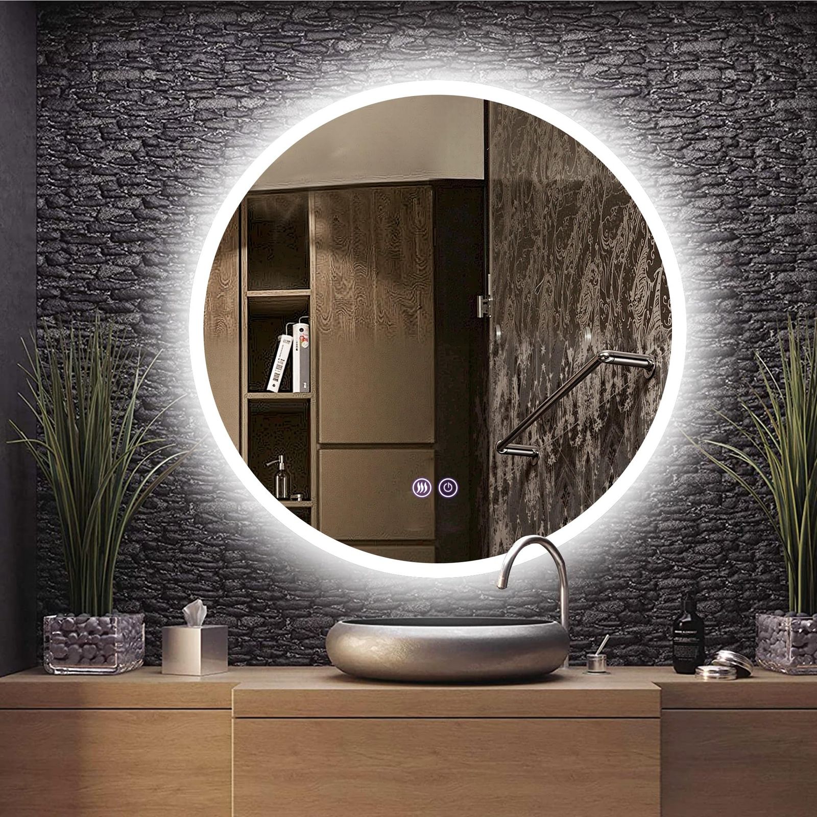 ミルオ君の鏡工房 LEDミラー 鏡 曇り止め 浴室鏡 ライト付き ウォール