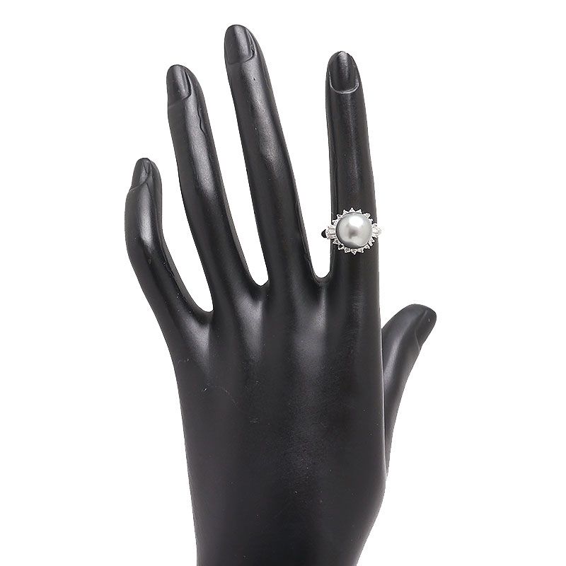 T389　黒真珠指輪/PT900/ダイヤ0.33カラット/約6.9g/アクセサリー/プラチナ/12号40339 Pt900 ブラックパール リング 指輪 9号 10.5mm玉 メレダイヤ