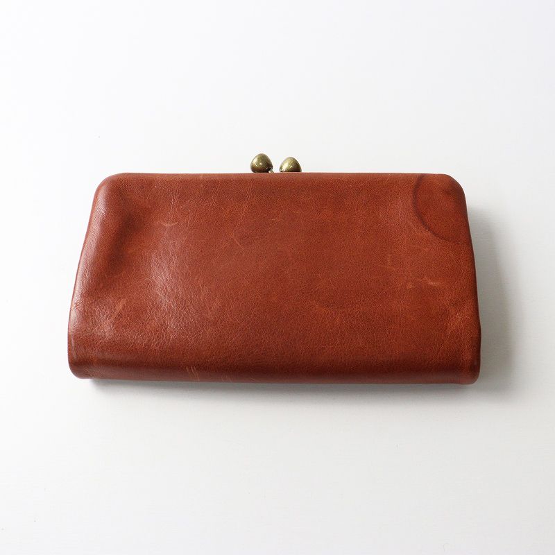 ゲンテン genten がま口 レザーロングウォレット ブラウン/本革