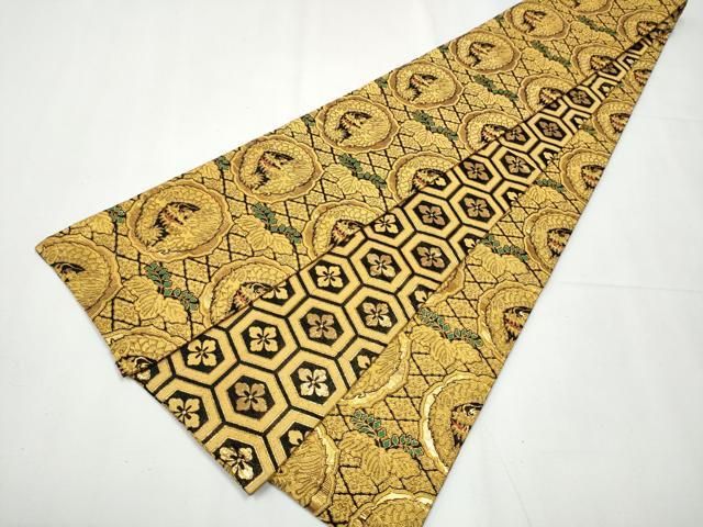 平和屋着物●両面 半幅帯 龍 金糸 正絹 CAAY9850hy
