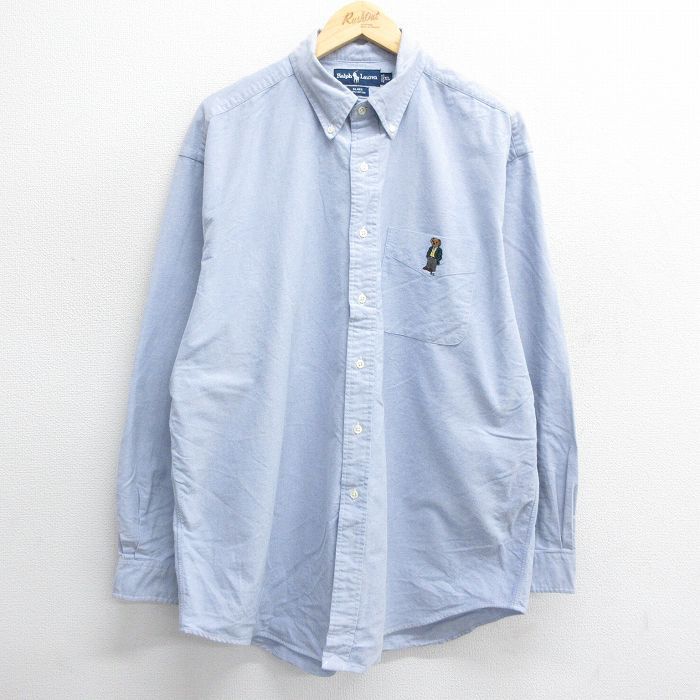 XL/古着 ラルフローレン 長袖 ブランド シャツ メンズ 90s ポロベア BLAKE オックスフォード ロング丈 大きいサイズ コットン ボタンダウン