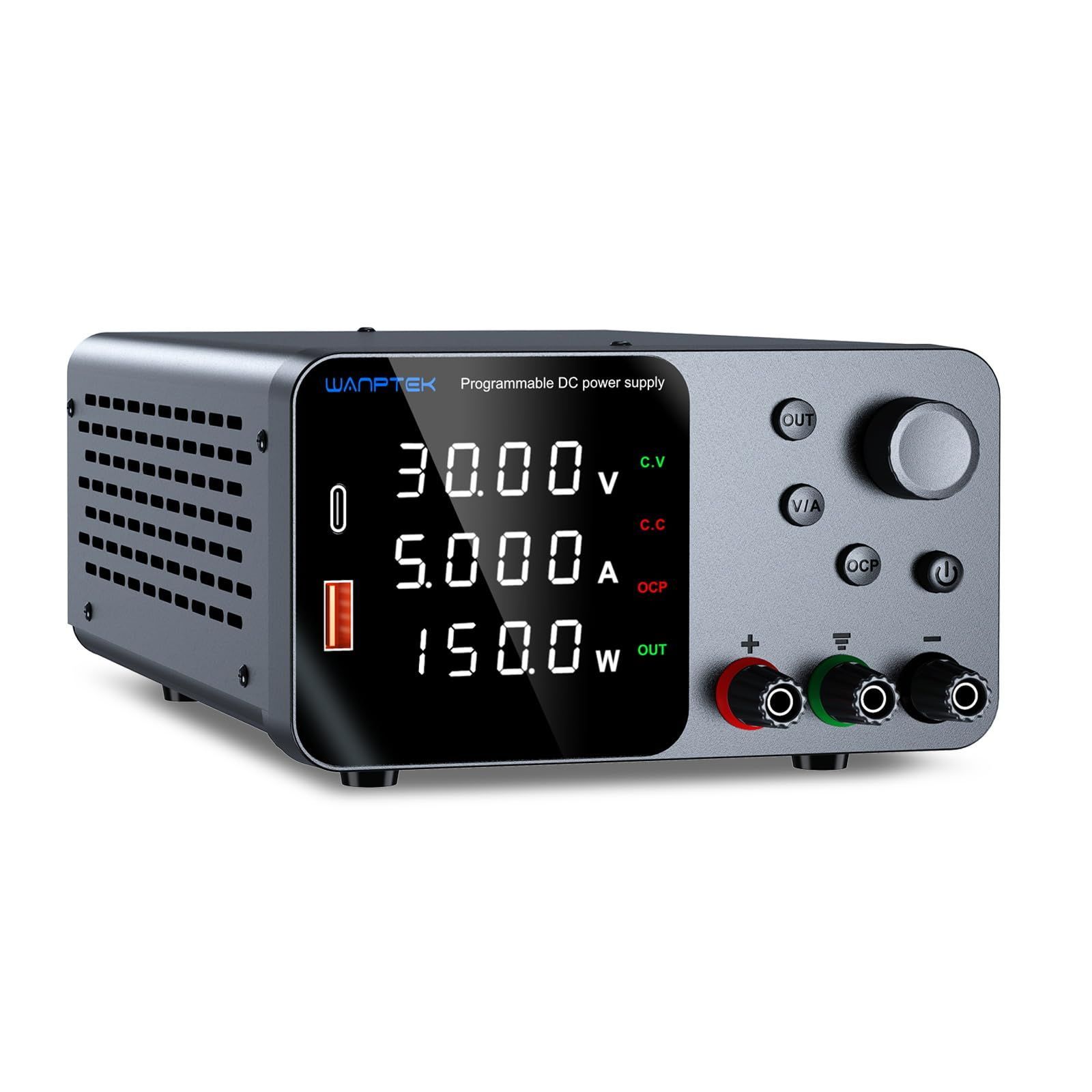 数量 直流安定化電源30V 5A USB-A|Type-c急速充電インターフェース付き可変電源 高精度4桁LEDディスプレイ付き小型スイッチング電源 エンコーダ制御|出力ボタン 研究室 電子DIY用